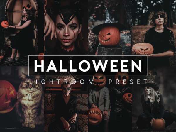 Halloween Lightroom preset example — moody autumn portrait with dramatic orange and dark tones