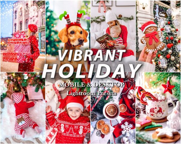 vibrant, colourful Christmas Lightroom preset example — festive portrait with holiday atmosphere